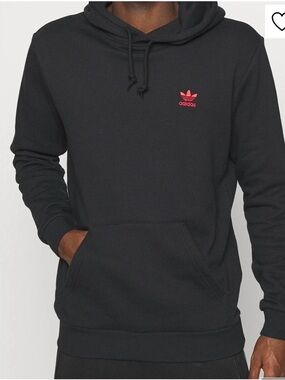 Men’s adidas Black Hoodie with Small Red Trefoil, **Tag Removed, best for Small